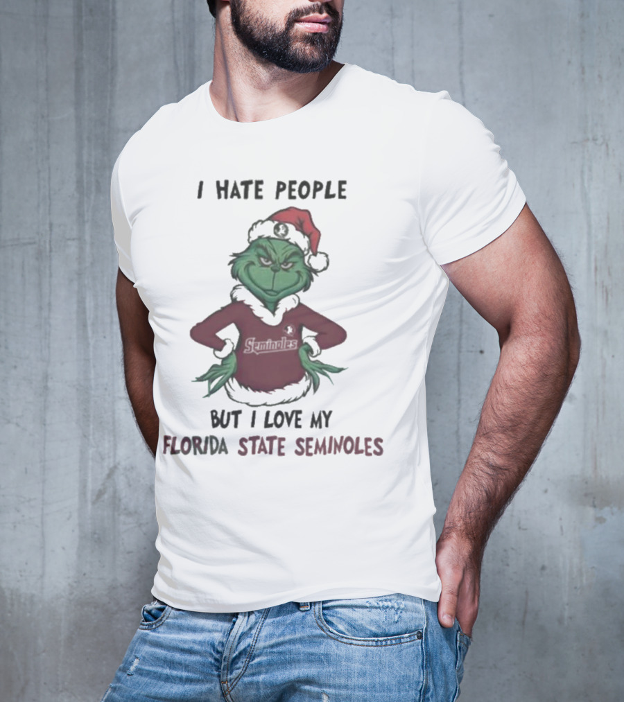 I Hate People But I Love My Florida State Seminoles Grinch Christmas T-Shirt