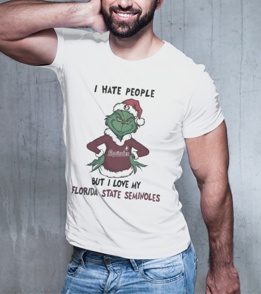 I Hate People But I Love My Florida State Seminoles Grinch Christmas T-Shirt