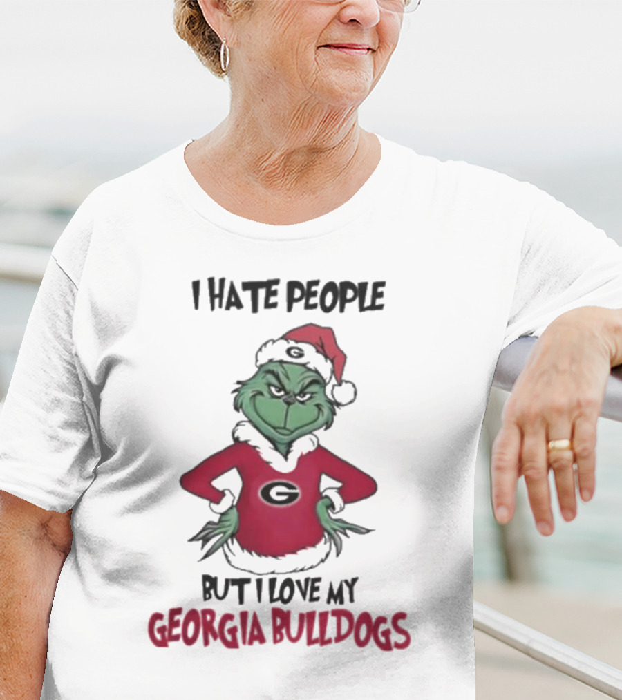 I Hate People But I Love My Georgia Bulldogs Grinch Christmas T-Shirt