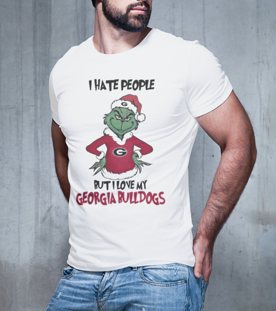 I Hate People But I Love My Georgia Bulldogs Grinch Christmas T-Shirt