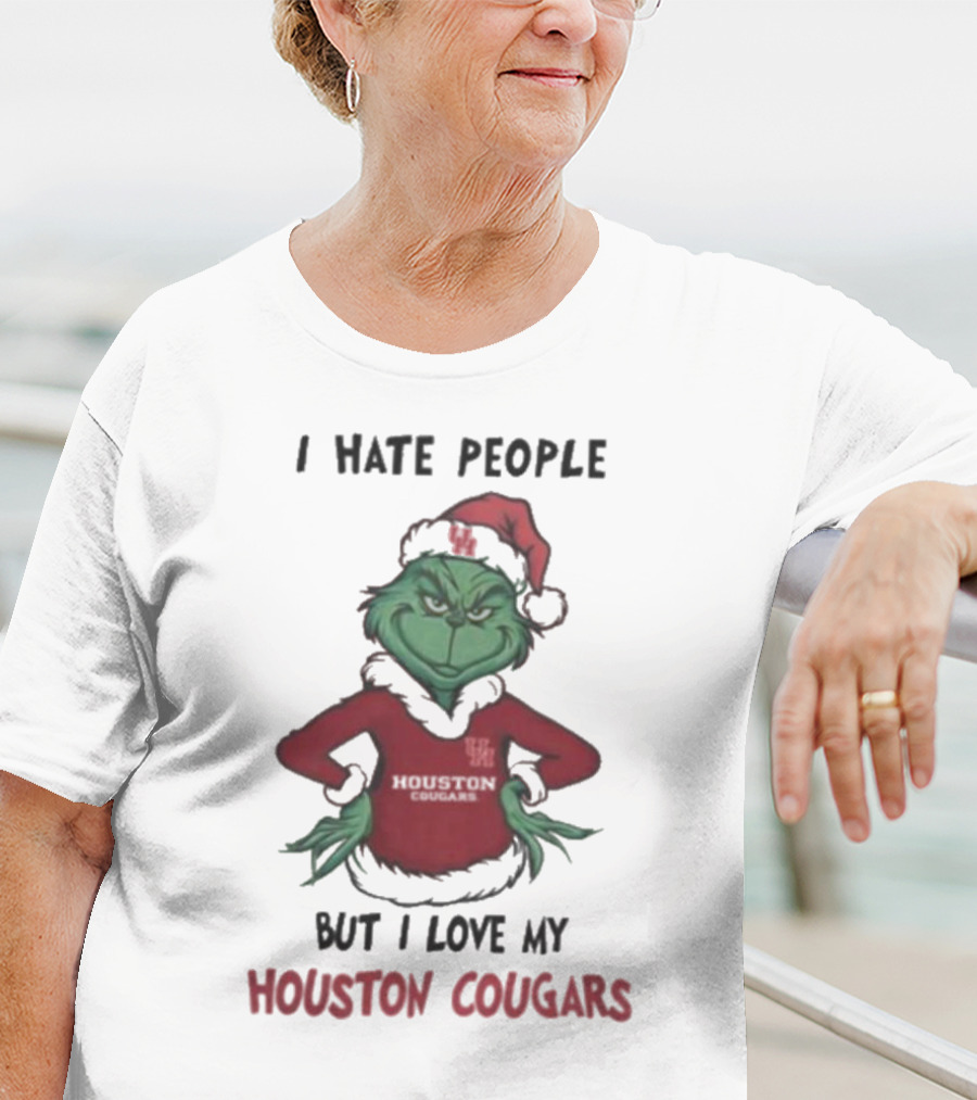 Grinch I Hate People But I Love My Houston Cougars Merry Christmas T-Shirt