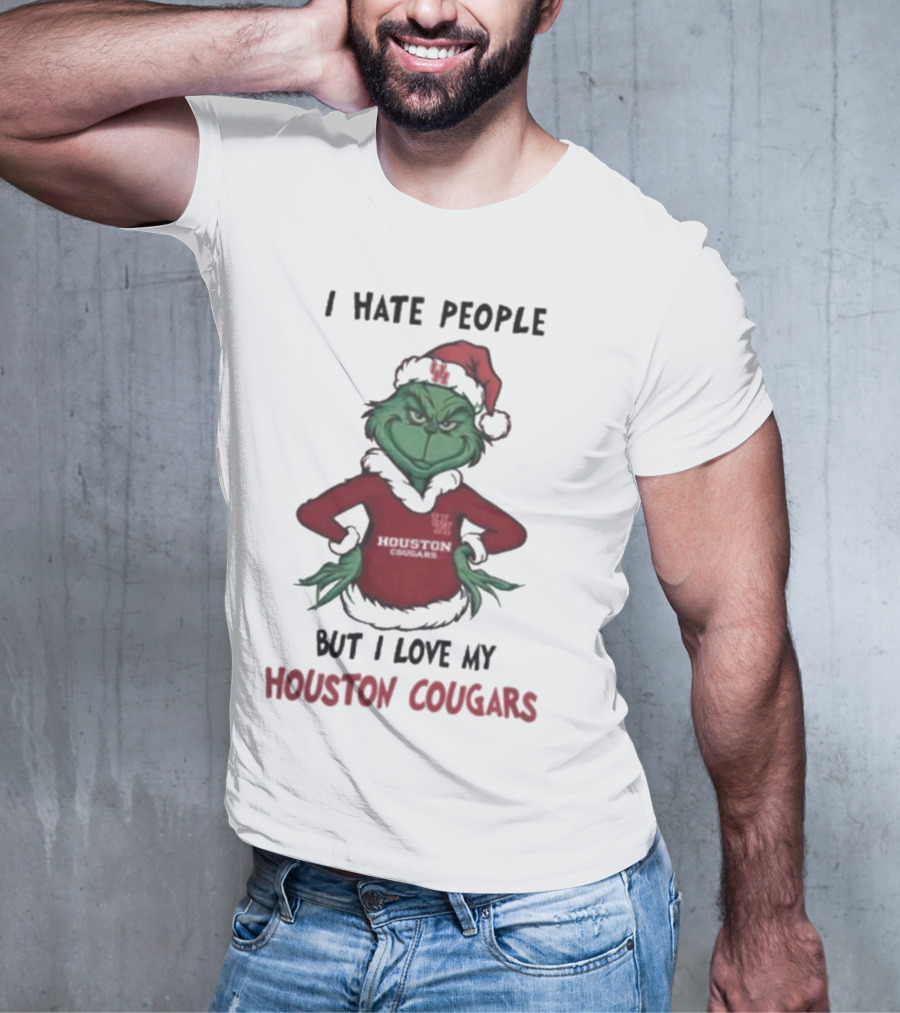 Grinch I Hate People But I Love My Houston Cougars Merry Christmas T-Shirt