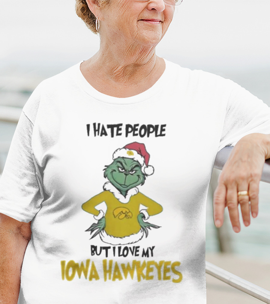 Grinch I Hate People But I Love My Iowa Hawkeyes Merry Christmas T-Shirt