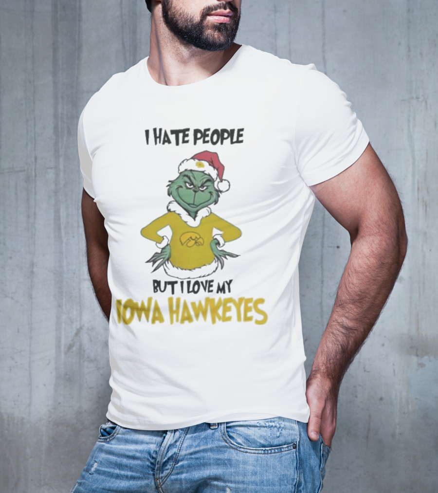 Grinch I Hate People But I Love My Iowa Hawkeyes Merry Christmas T-Shirt