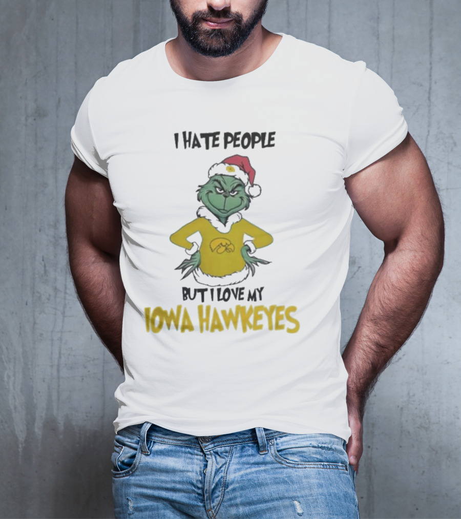 Grinch I Hate People But I Love My Iowa Hawkeyes Merry Christmas T-Shirt