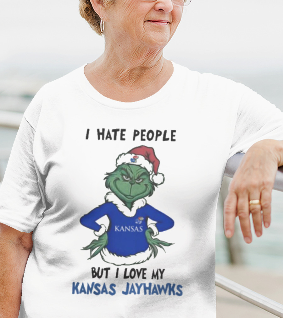 I Hate People But I Love My Kansas Jayhawks Grinch Christmas T-Shirt