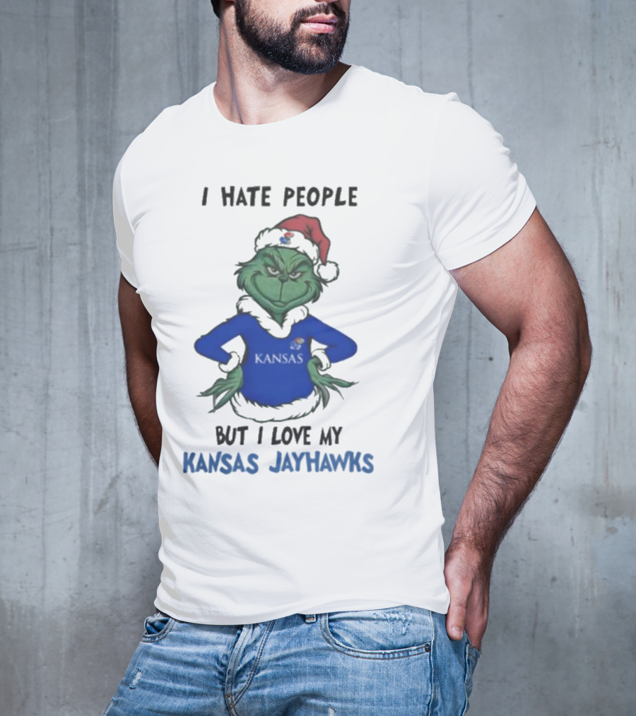 I Hate People But I Love My Kansas Jayhawks Grinch Christmas T-Shirt