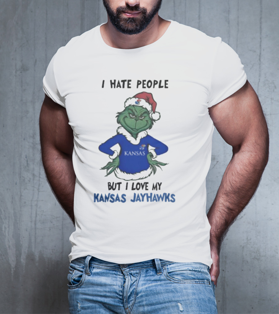I Hate People But I Love My Kansas Jayhawks Grinch Christmas T-Shirt