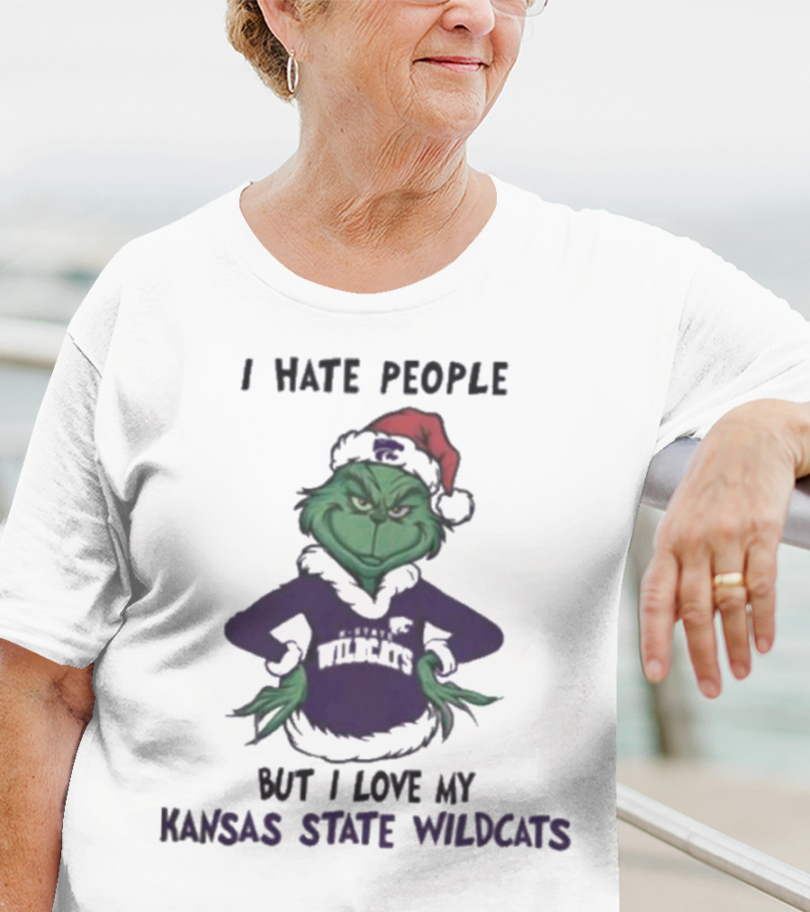 I Hate People But I Love My Kansas State Wildcats Grinch Merry Christmas T-Shirt