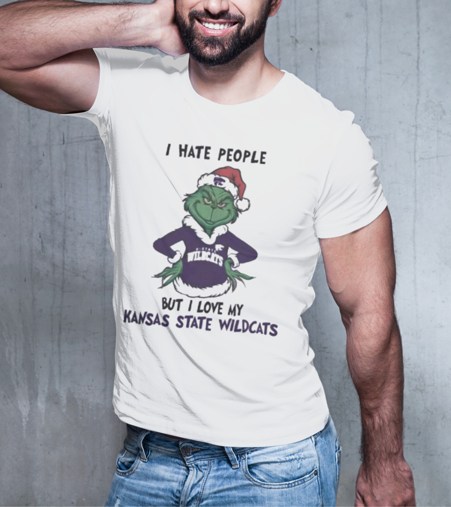 I Hate People But I Love My Kansas State Wildcats Grinch Merry Christmas T-Shirt