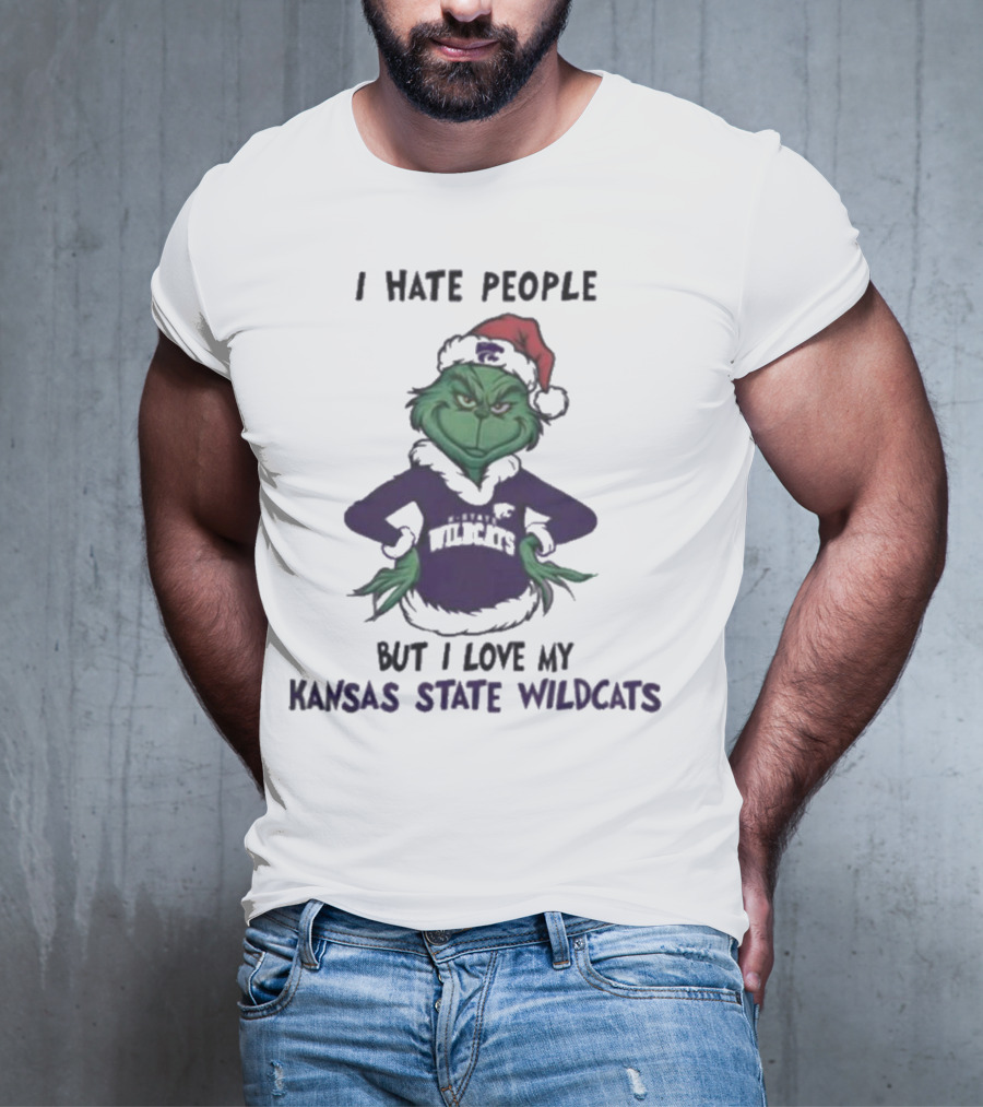 I Hate People But I Love My Kansas State Wildcats Grinch Merry Christmas T-Shirt