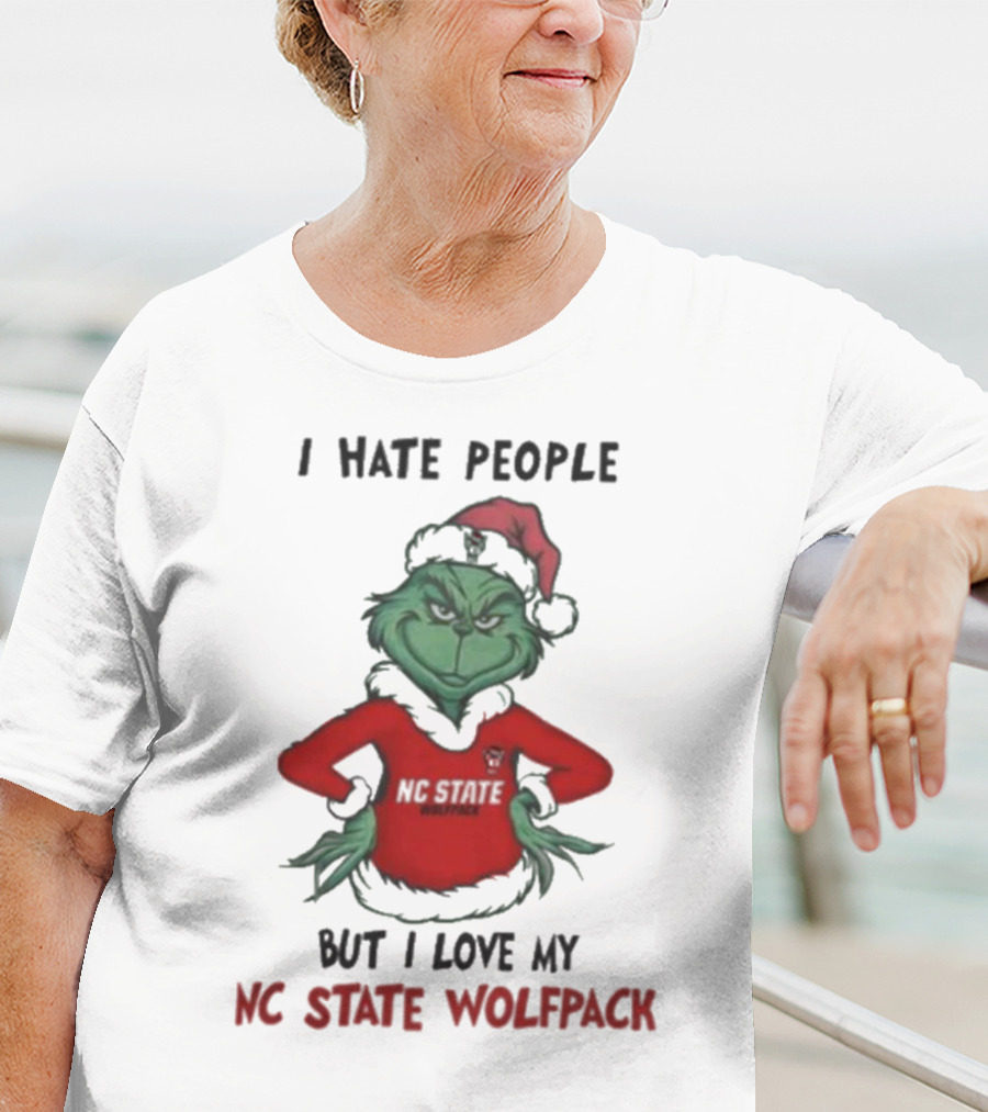 I Hate People But I Love My NC State Wolfpack Grinch Christmas T-Shirt