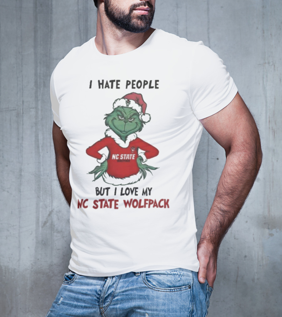 I Hate People But I Love My NC State Wolfpack Grinch Christmas T-Shirt