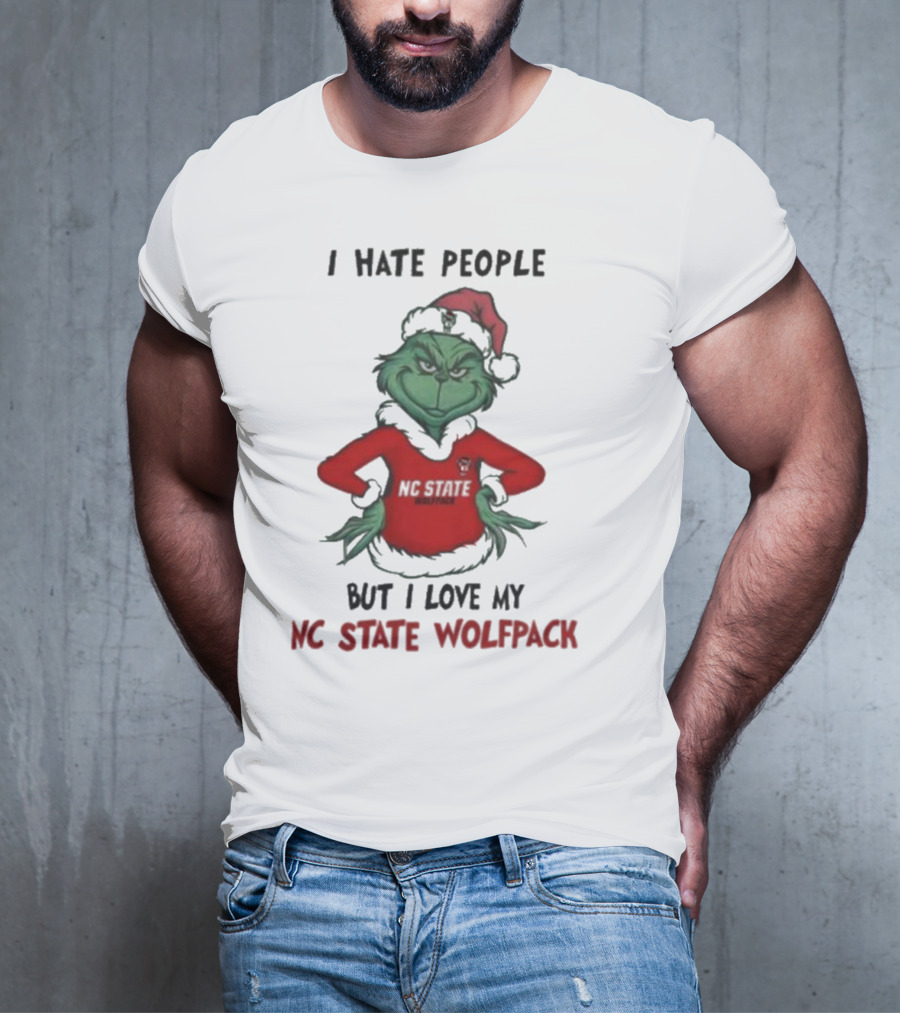 I Hate People But I Love My NC State Wolfpack Grinch Christmas T-Shirt