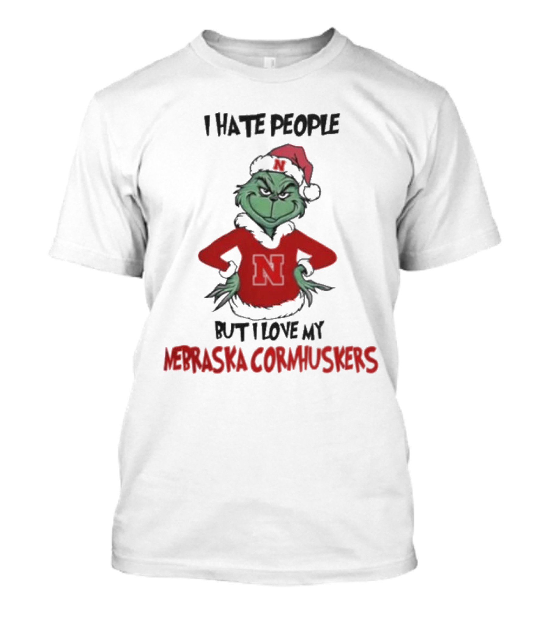 I Hate People But I Love My Nebraska Cornhuskers Grinch Christmas T-Shirt