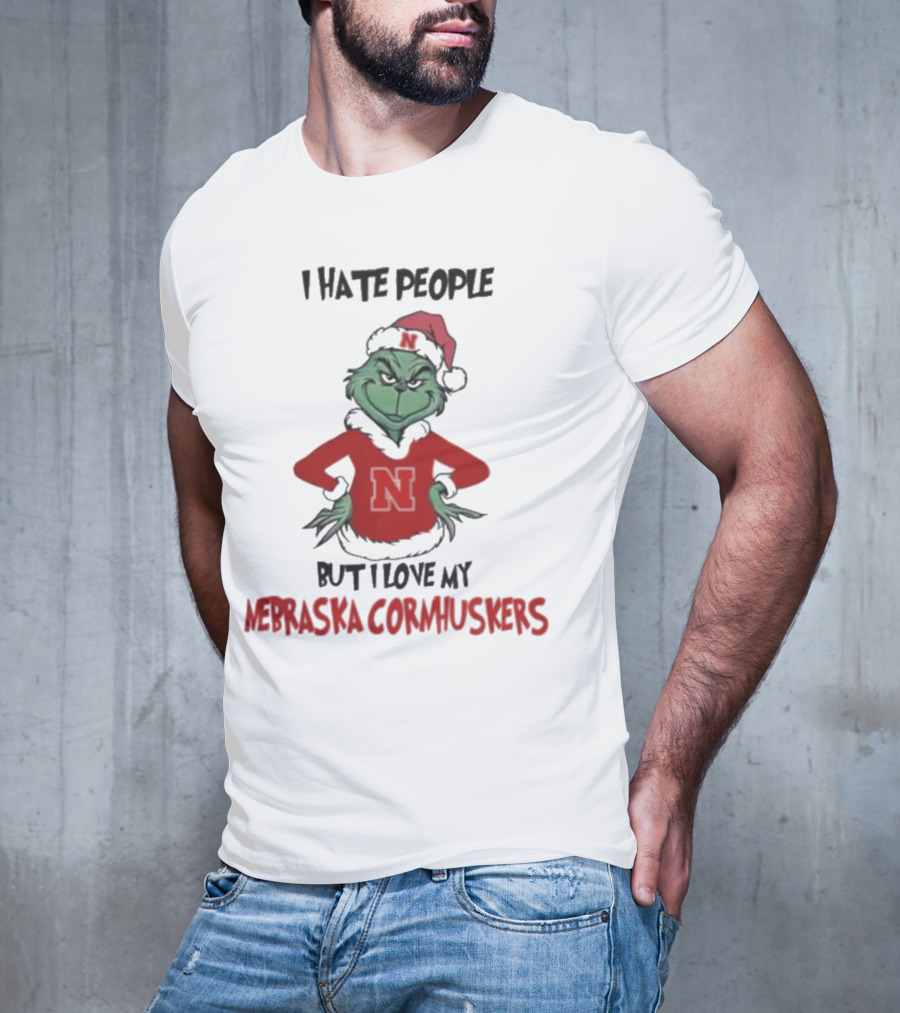 I Hate People But I Love My Nebraska Cornhuskers Grinch Christmas T-Shirt