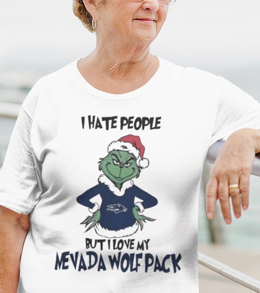 Grinch I Hate People But I Love My Nevada Wolf Pack Merry Christmas T-Shirt