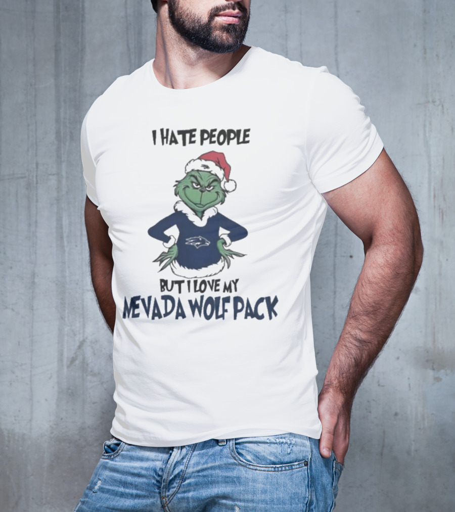 Grinch I Hate People But I Love My Nevada Wolf Pack Merry Christmas T-Shirt