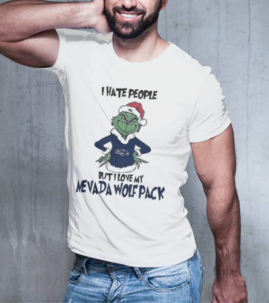 Grinch I Hate People But I Love My Nevada Wolf Pack Merry Christmas T-Shirt