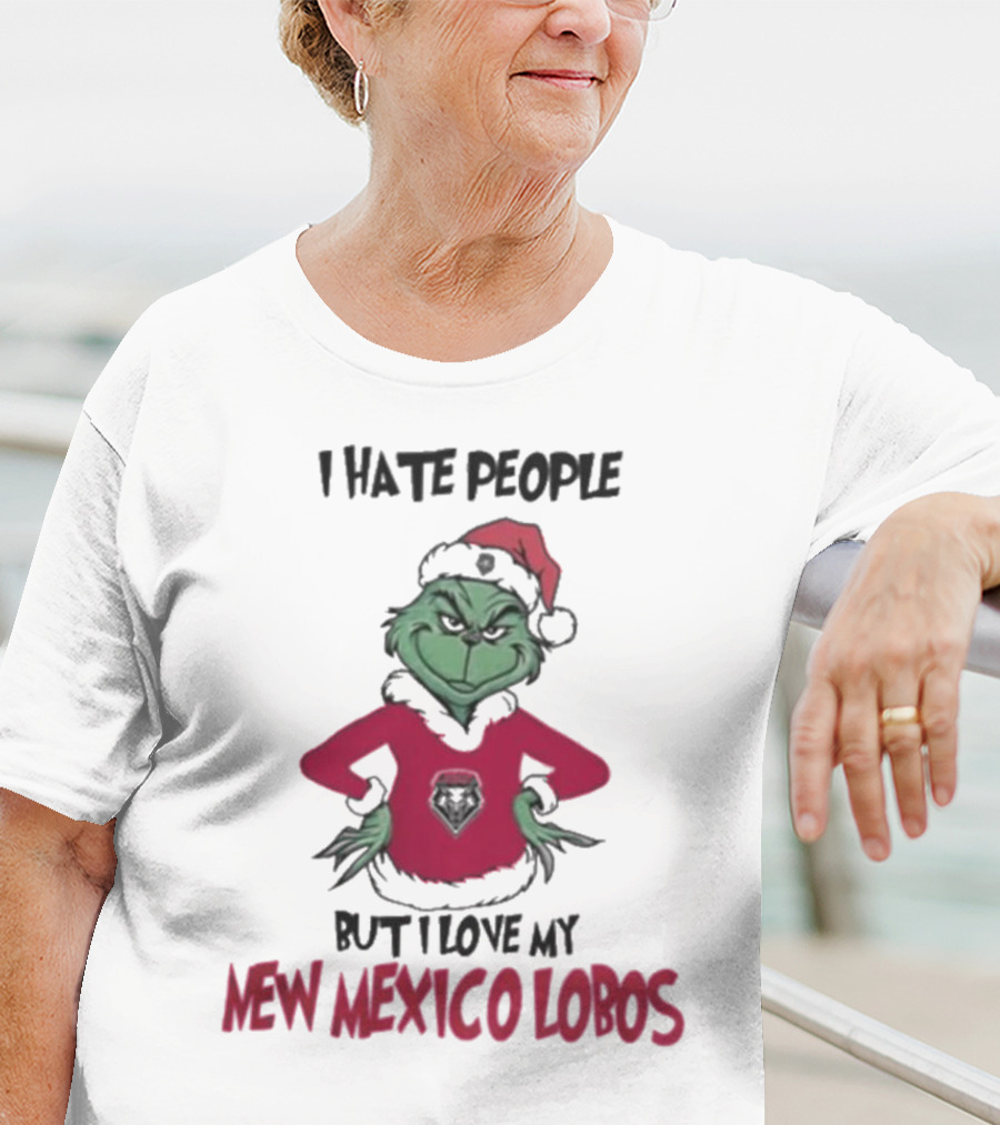 I Hate People But I Love My New Mexico Lobos Grinch Merry Christmas T-Shirt