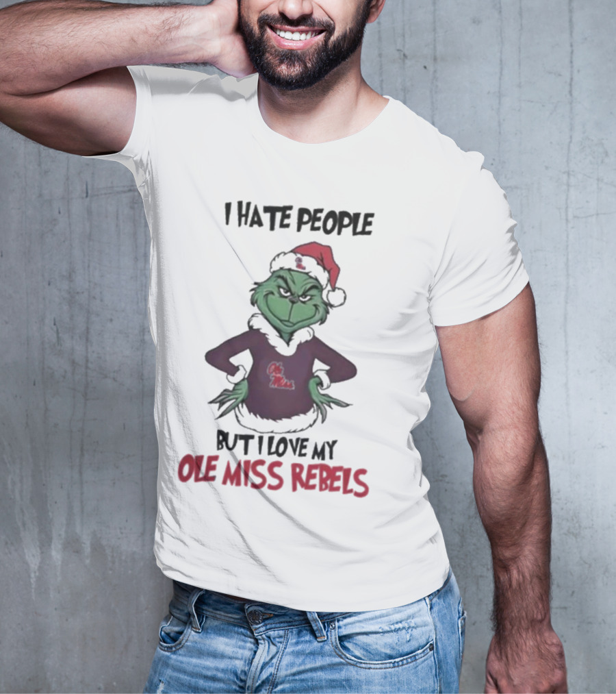 I Hate People But I Love My Ole Miss Rebels Grinch Christmas Football Fan T-Shirt