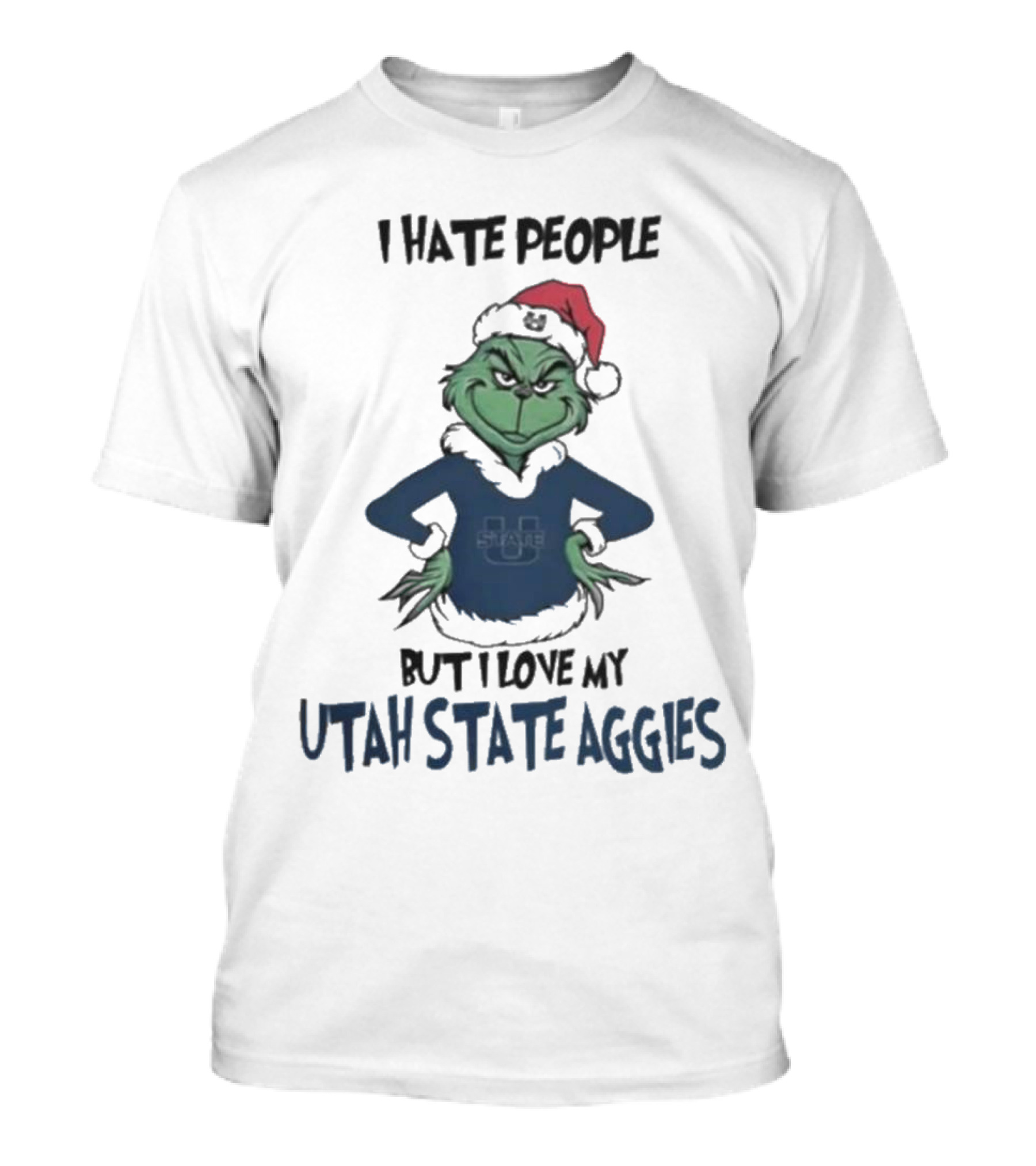 I Hate People But I Love My Utah State Aggies Grinch Christmas T-Shirt