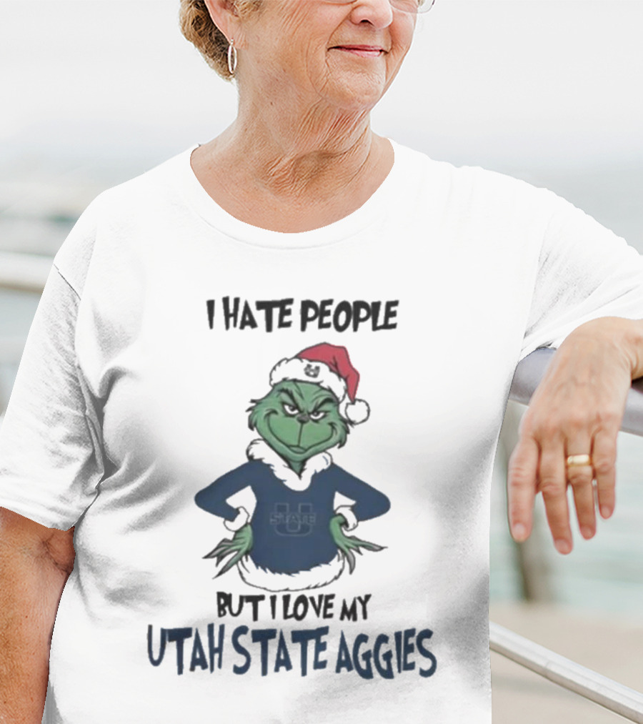 I Hate People But I Love My Utah State Aggies Grinch Christmas T-Shirt