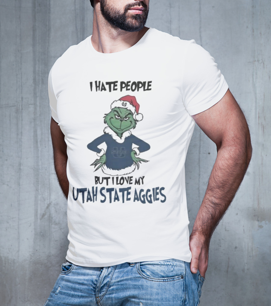 I Hate People But I Love My Utah State Aggies Grinch Christmas T-Shirt