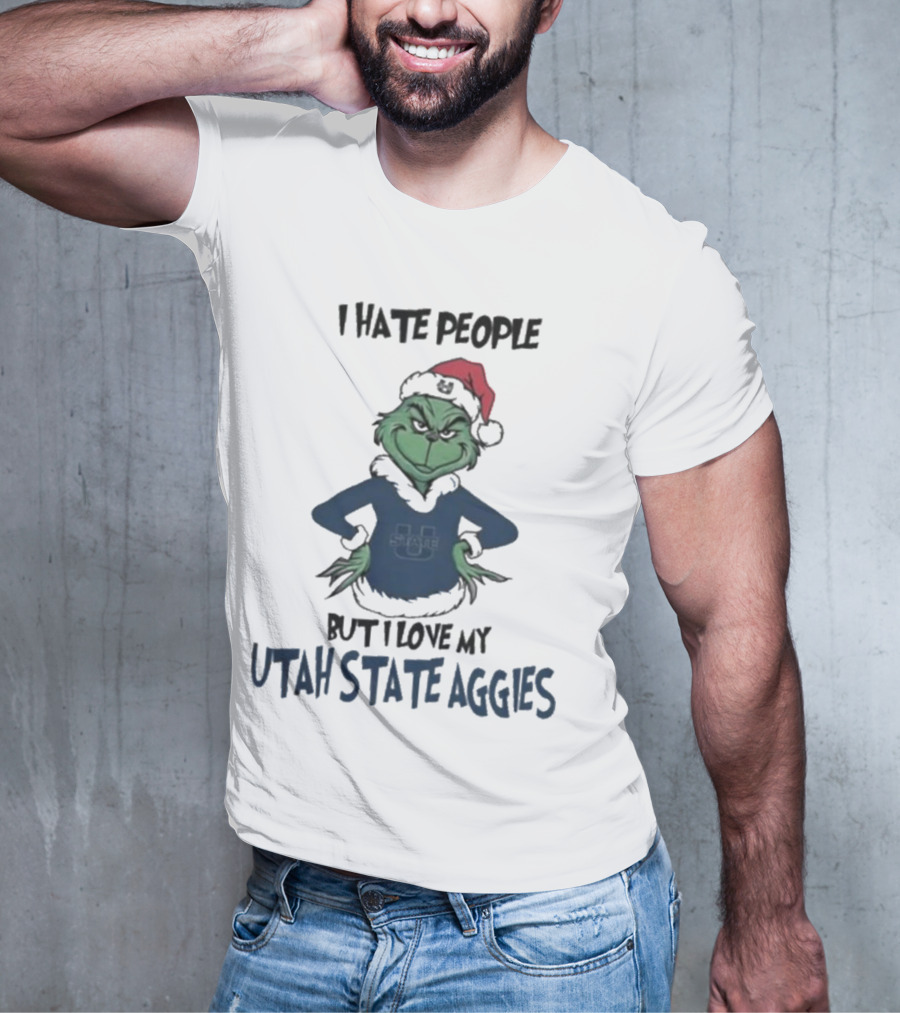 I Hate People But I Love My Utah State Aggies Grinch Christmas T-Shirt