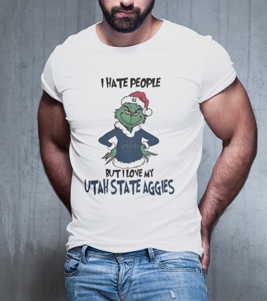 I Hate People But I Love My Utah State Aggies Grinch Christmas T-Shirt