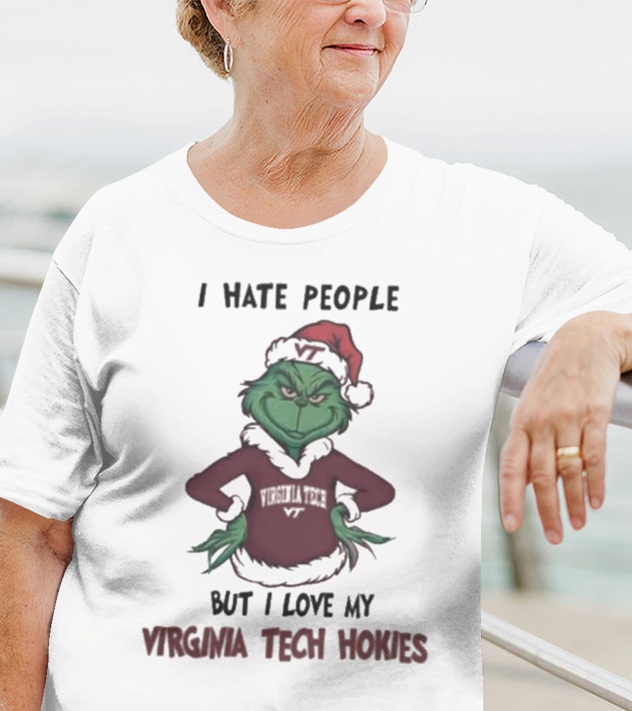 I Hate People But I Love My Virginia Tech Hokies Grinch Xmas T-Shirt