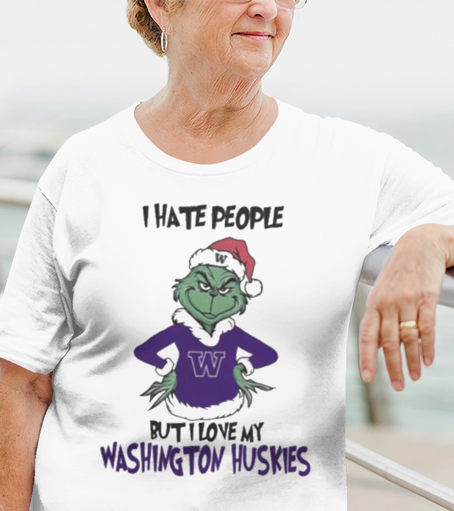 I Hate People But I Love My Washington Huskies Grinch Christmas T-Shirt