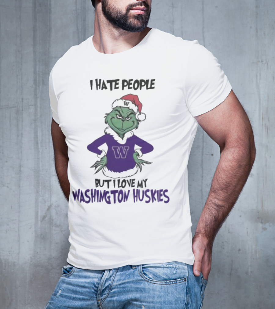 I Hate People But I Love My Washington Huskies Grinch Christmas T-Shirt