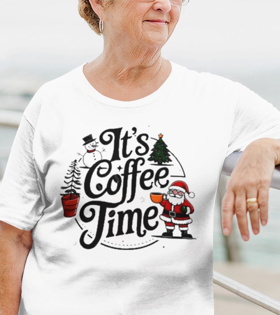 Abby Berner It’s Coffee Time Santa Snowman Christmas Holiday T-Shirt