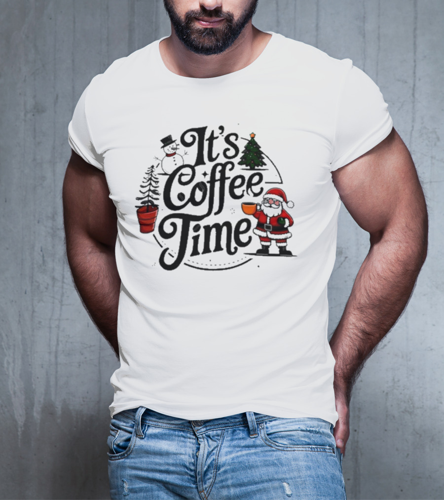 Abby Berner It’s Coffee Time Santa Snowman Christmas Holiday T-Shirt