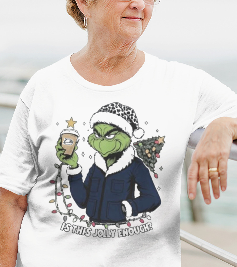 Georgia Southern Eagles X Santa Grinch Holding Holiday Coffee Cup Is This Jolly Enough Merry Christmas T-Shirt