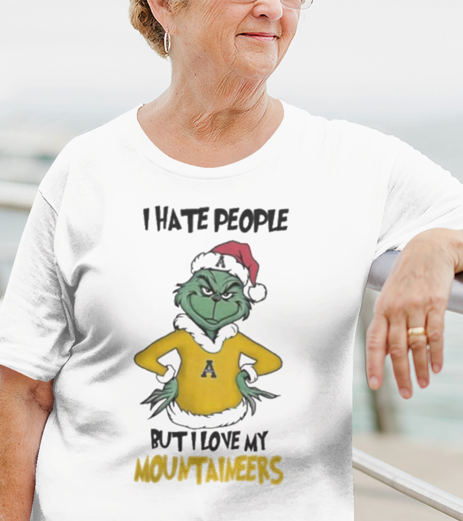 I Hate People But I Love My Appalachian State Mountaineers Grinch Santa Holiday Spirit T-Shirt