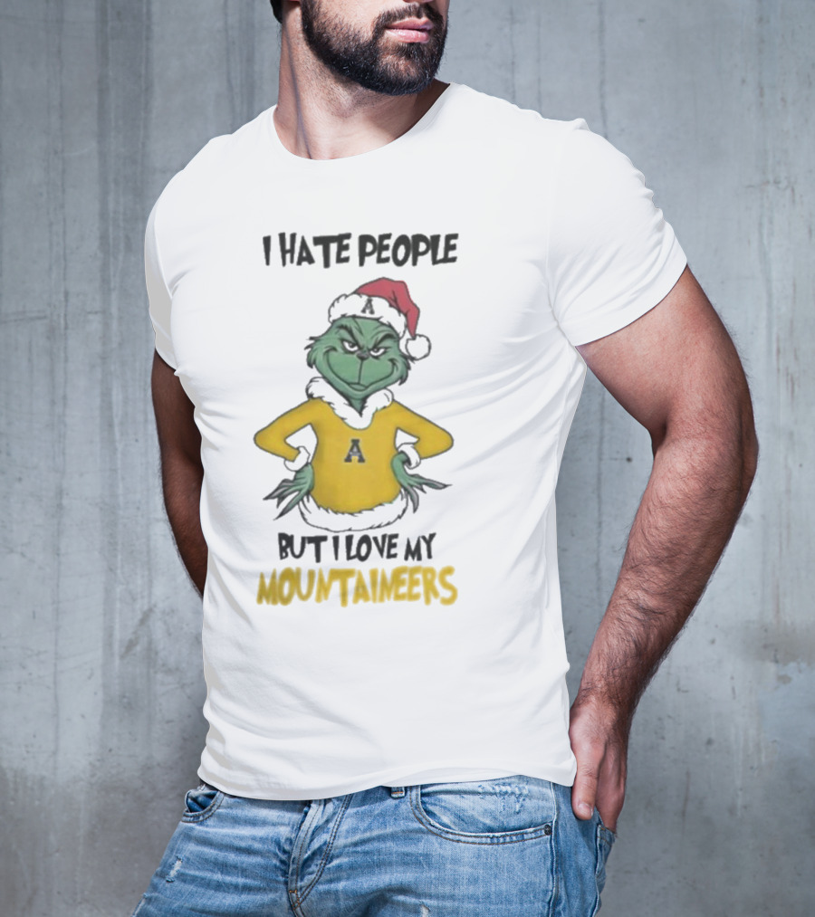 I Hate People But I Love My Appalachian State Mountaineers Grinch Santa Holiday Spirit T-Shirt