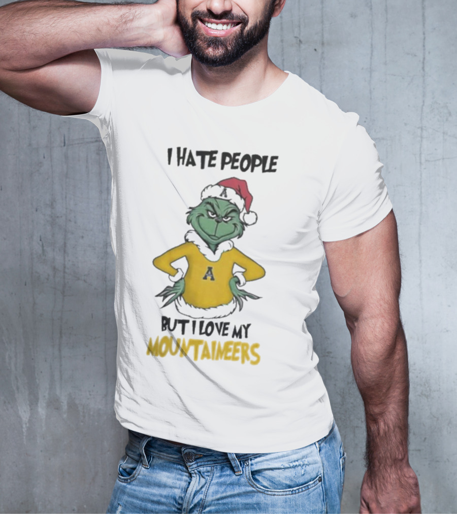 I Hate People But I Love My Appalachian State Mountaineers Grinch Santa Holiday Spirit T-Shirt