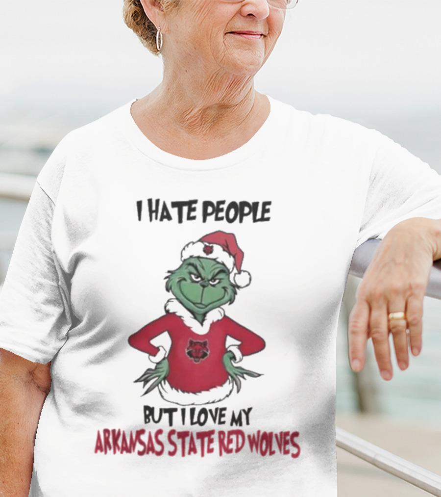 I Hate People But I Love My Arkansas State Red Wolves Grinch Christmas T-Shirt
