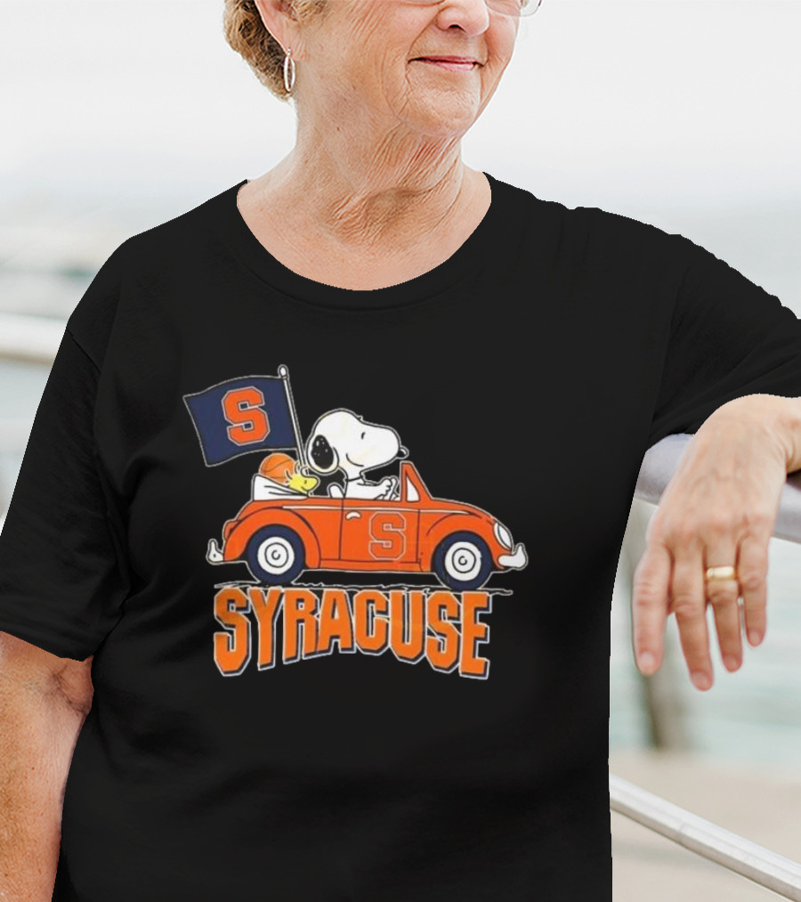 Snoopy Driving Syracuse Orange Car With Letter S Flag T-Shirt