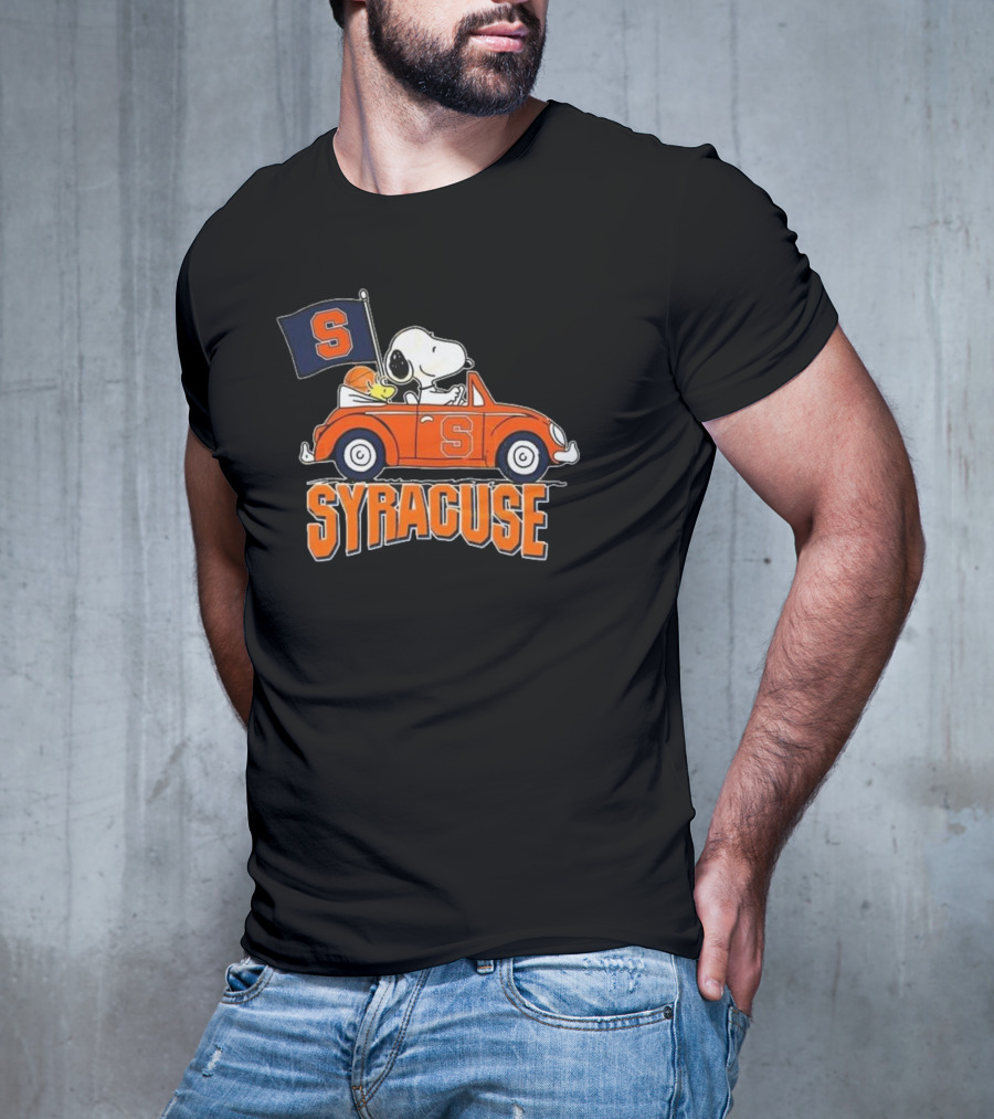 Snoopy Driving Syracuse Orange Car With Letter S Flag T-Shirt