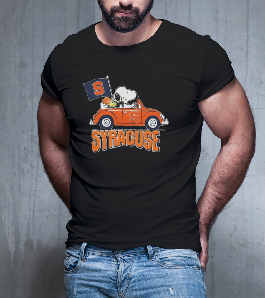 Snoopy Driving Syracuse Orange Car With Letter S Flag T-Shirt