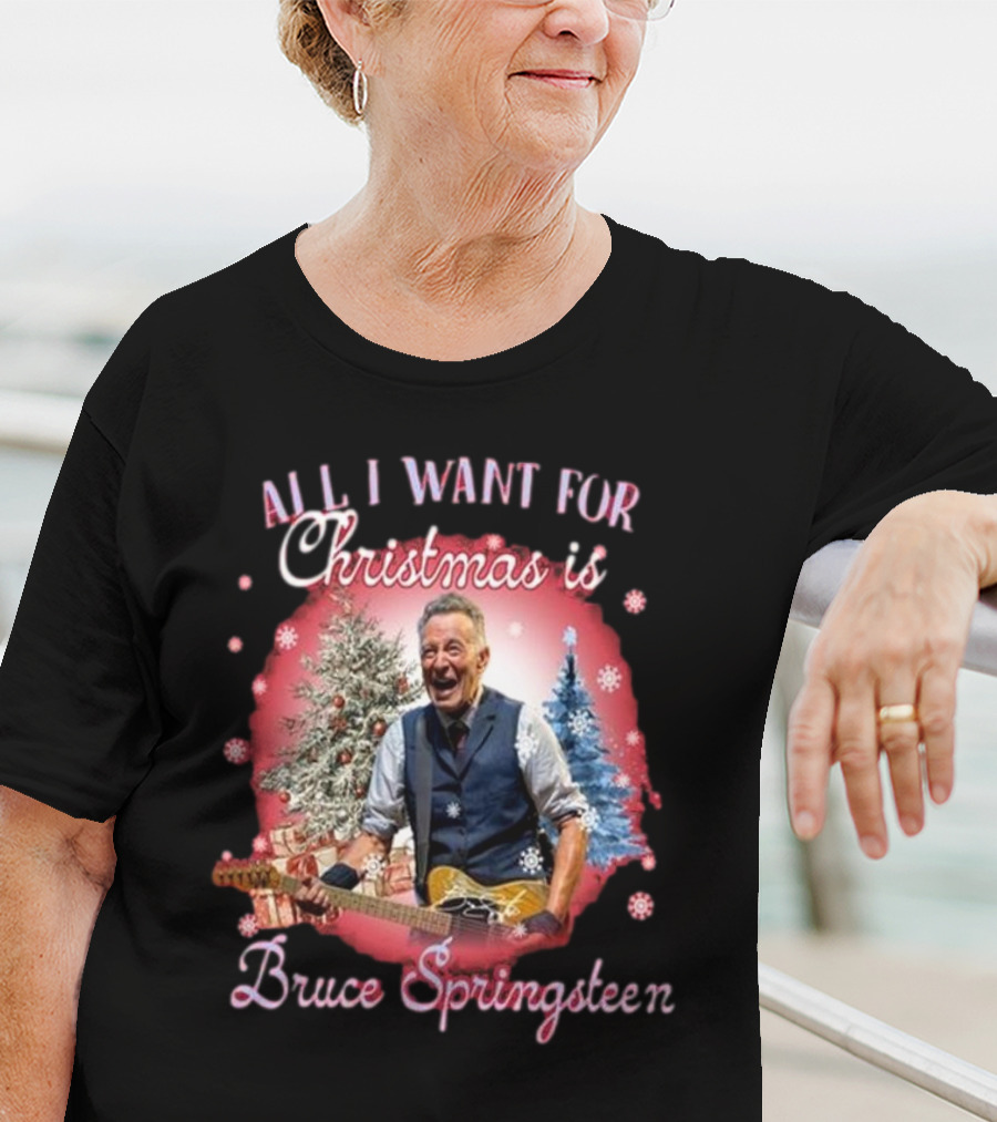 All I Want For Christmas Is Bruce Springsteen Snowflakes Christmas Trees T-Shirt