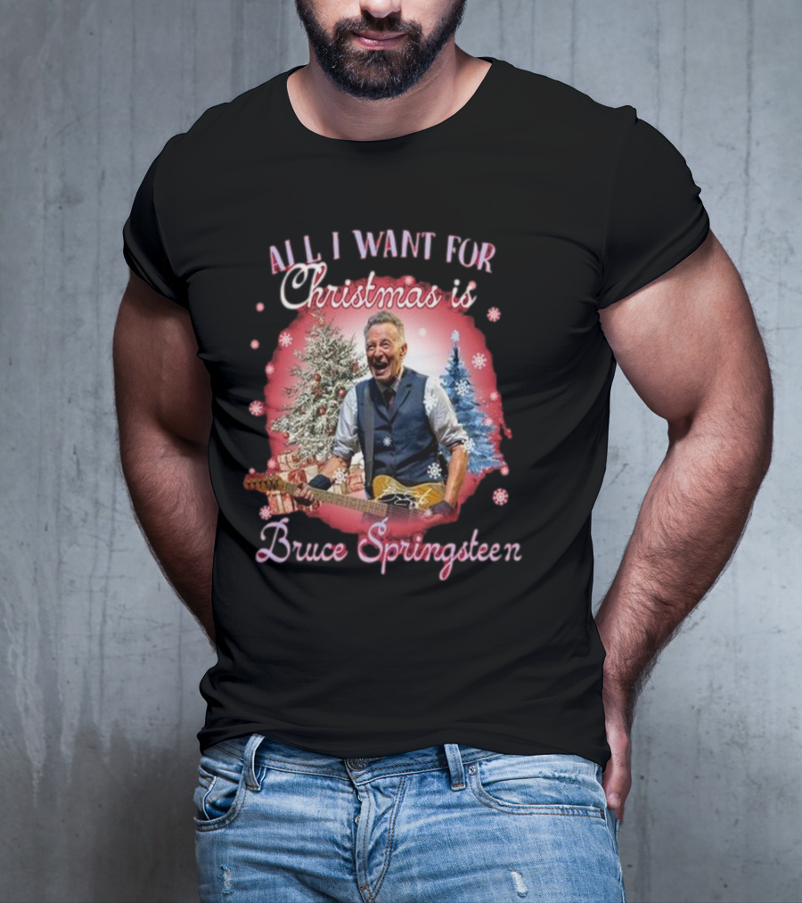 All I Want For Christmas Is Bruce Springsteen Snowflakes Christmas Trees T-Shirt