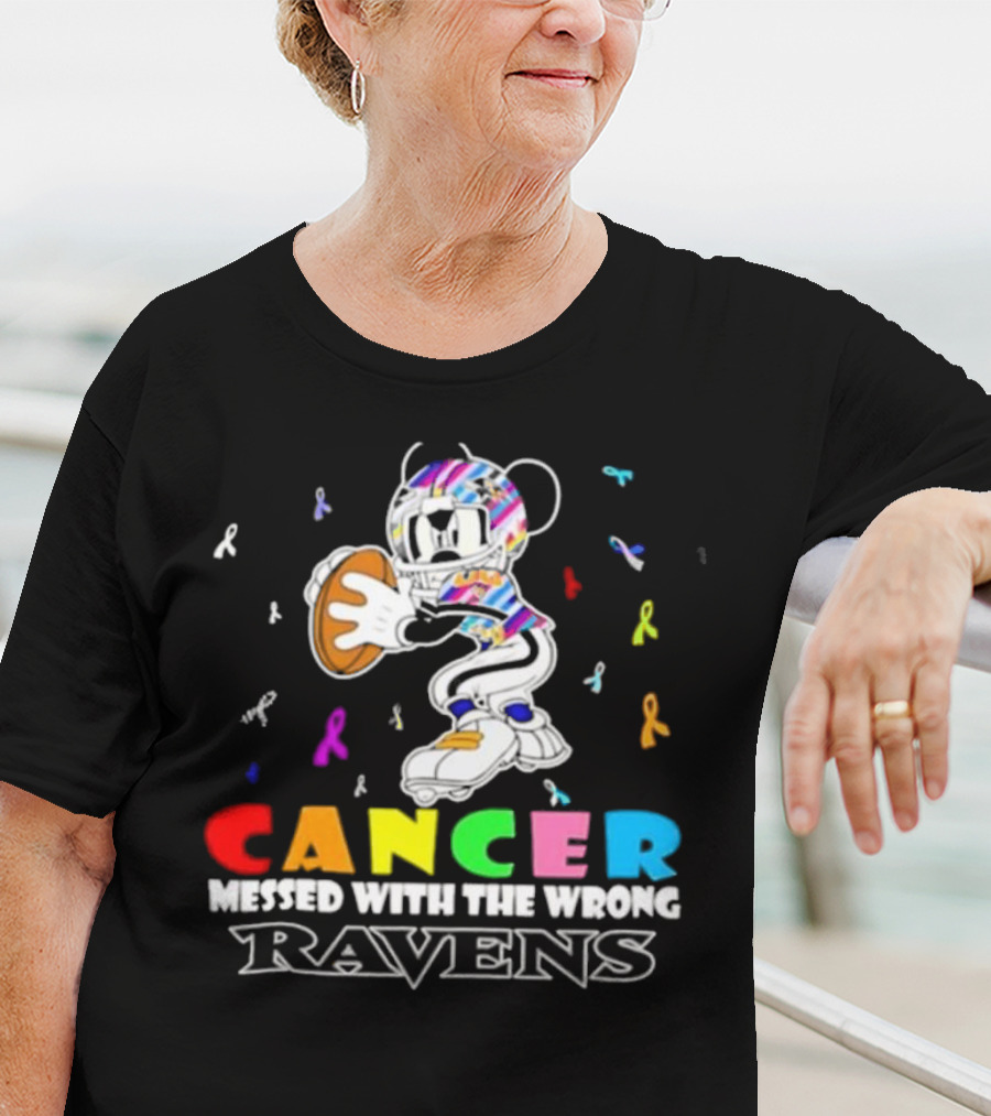 Cancer Messed With The Wrong Ravens Mickey Football Player T-Shirt