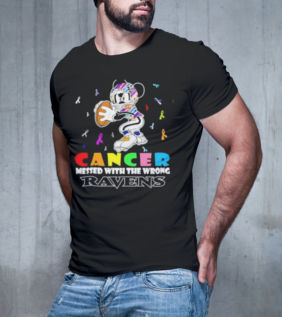Cancer Messed With The Wrong Ravens Mickey Football Player T-Shirt