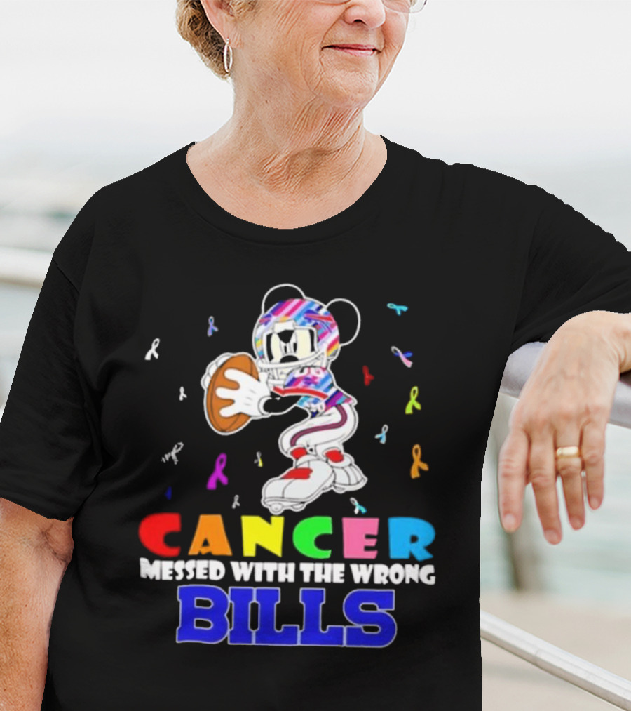 Cancer Messed With The Wrong Bills Mickey Football Ribbons T-Shirt