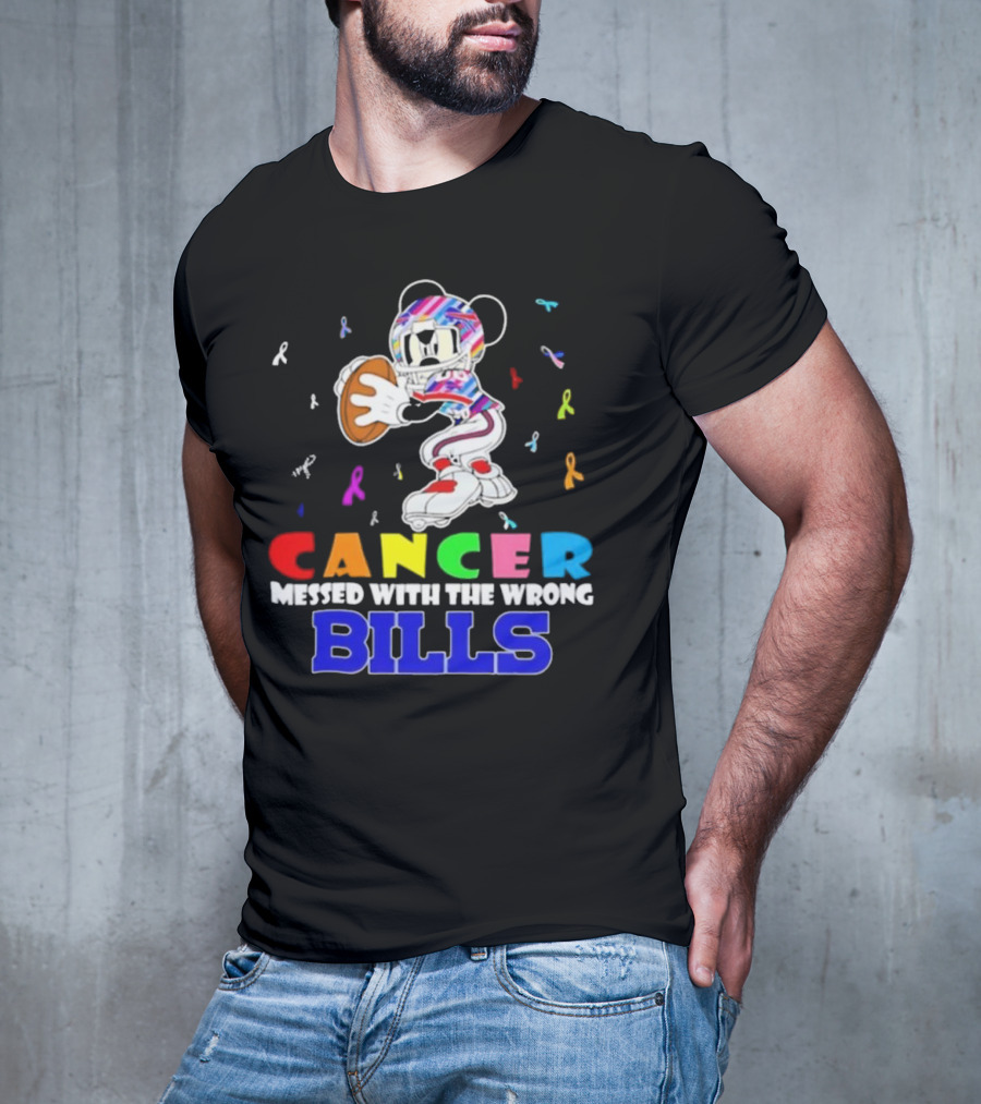 Cancer Messed With The Wrong Bills Mickey Football Ribbons T-Shirt