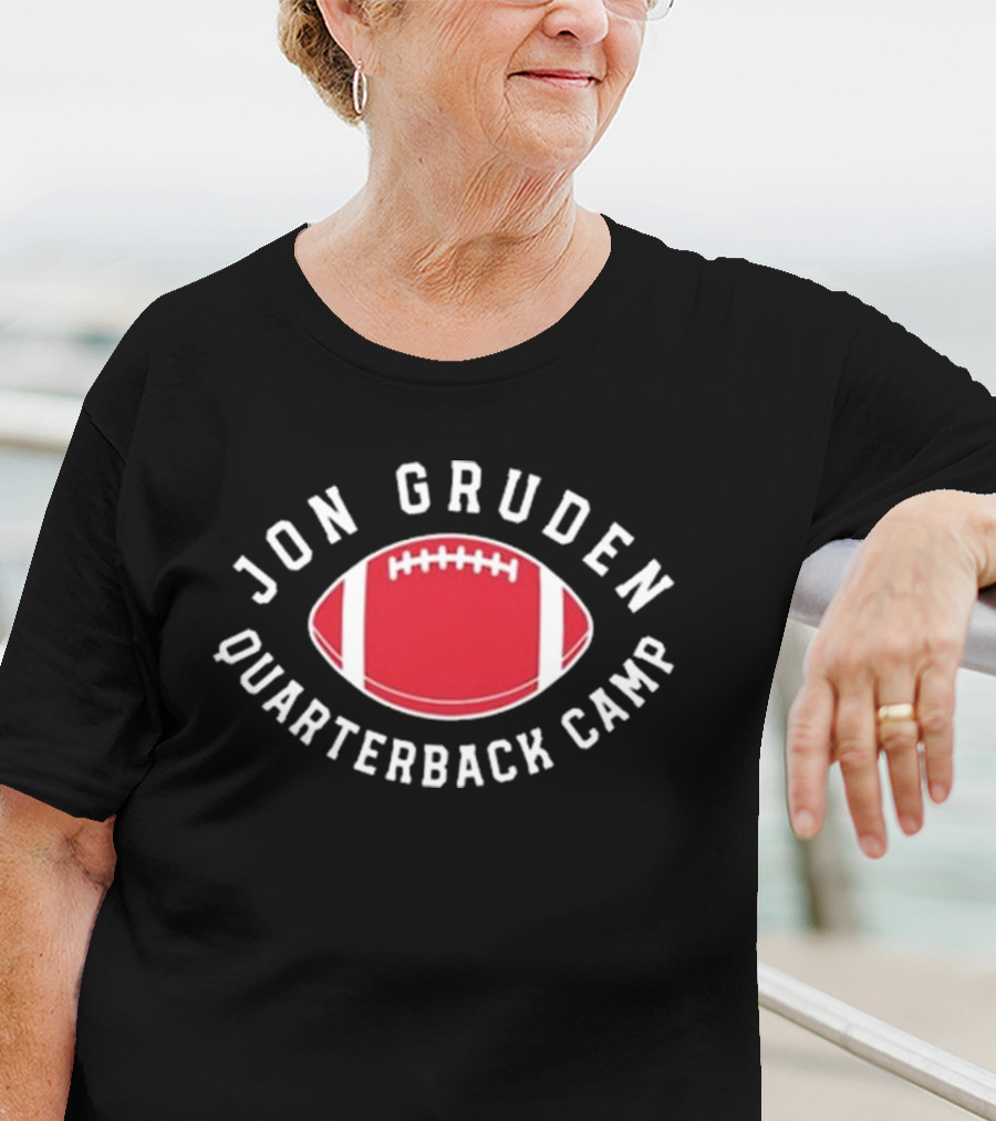 Jon Gruden Quarterback Camp Red Football Emblem T-Shirt